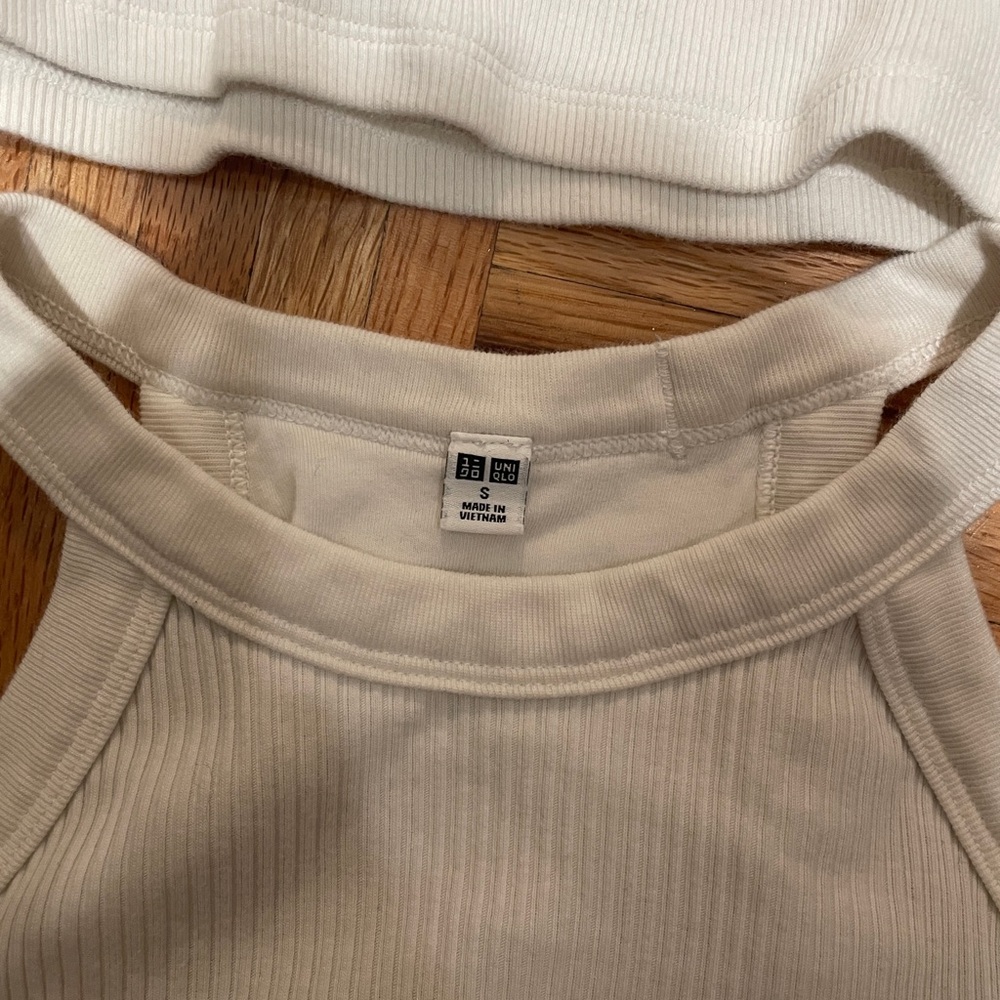 TWO bundle of Uniqlo white Tank Tops with built in bra
